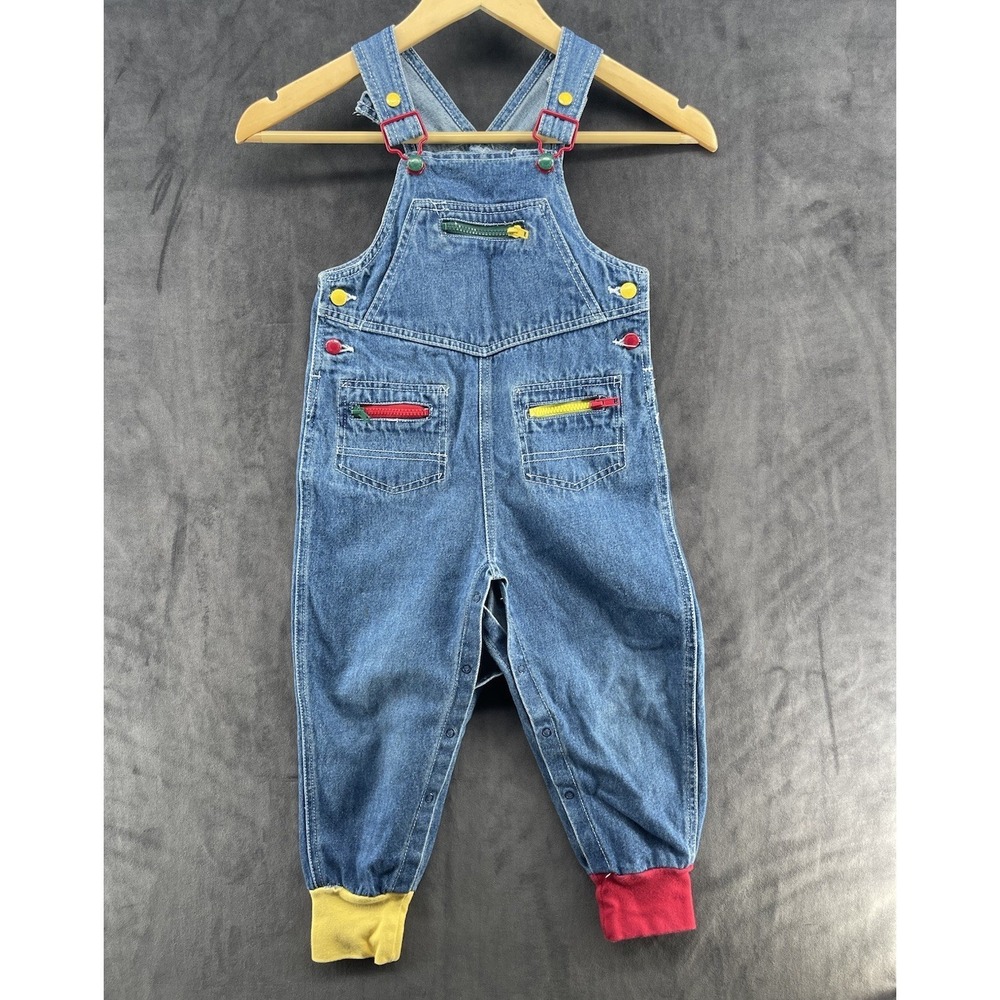 Rare Vintage McKids McDonald's Denim Overalls Toddler Size 4 Colorful Zip Bib‎